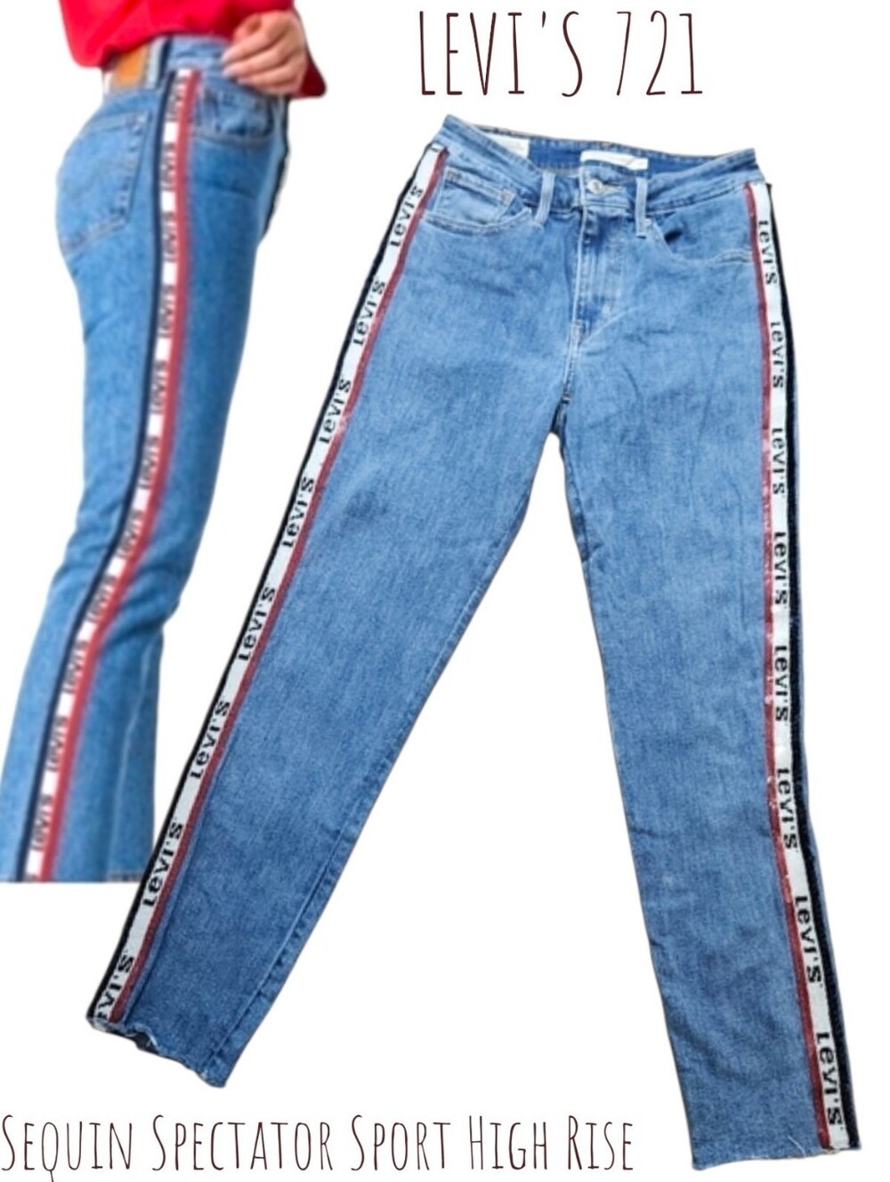 LEVI'S 721 Women Sequin Spectator Sport High Rise skinny Jeans ankle Raw Hem 27